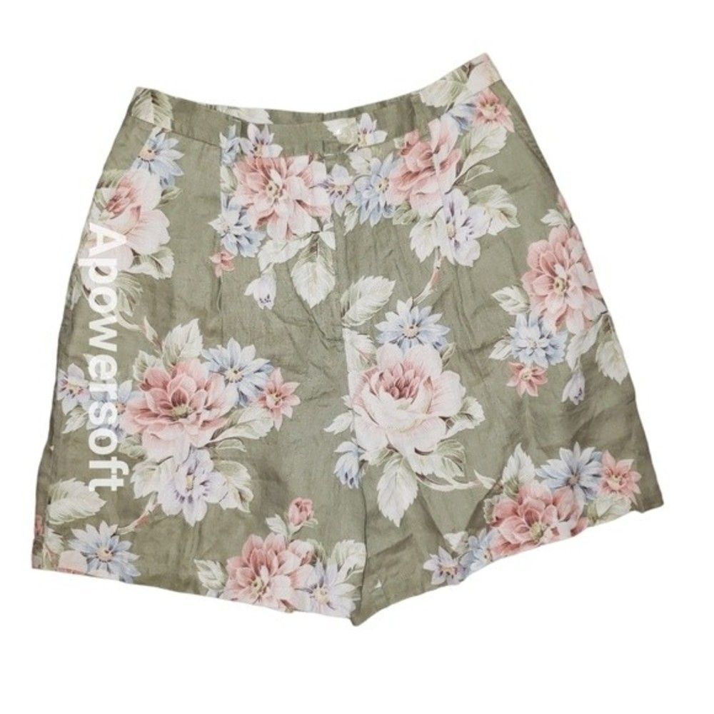 Vintage Evan Picone 100% Linen Sage Floral Shorts Size 10